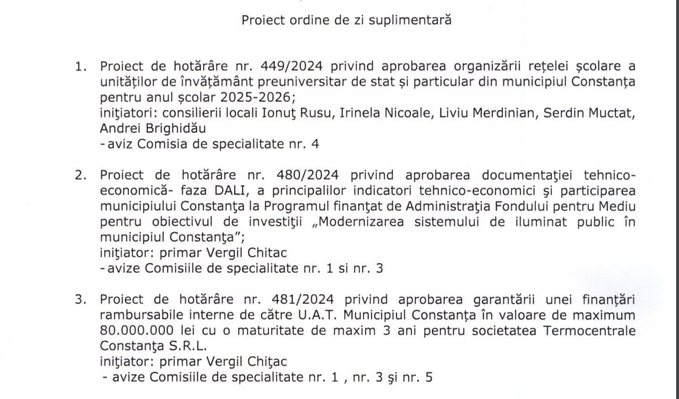 suplimentare ordine de zi