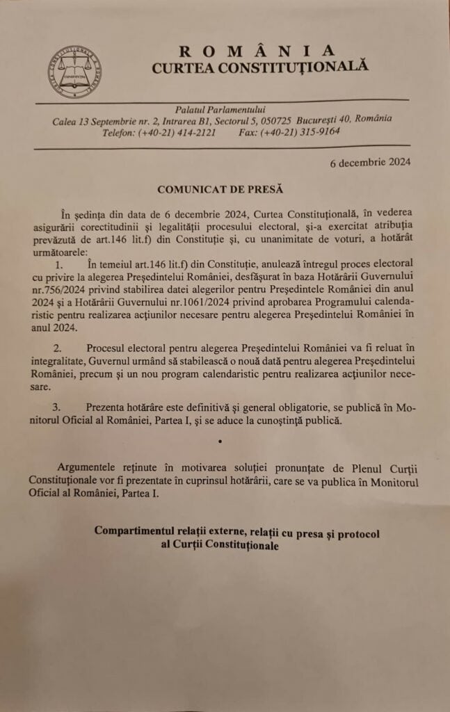 CCR anulare alegeri prezidentiale