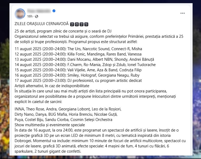 Postare Facebook Zilele Orasului Cernavoda