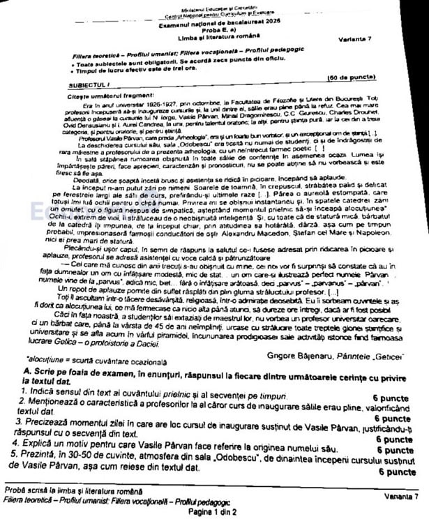subiecte bac romana subiecte bac romana