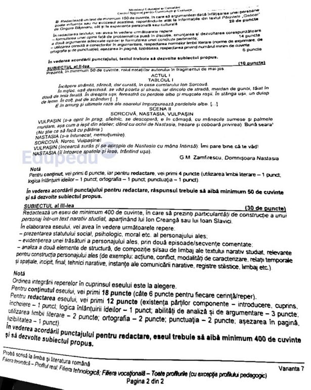 subiecte bac romana tehnologic