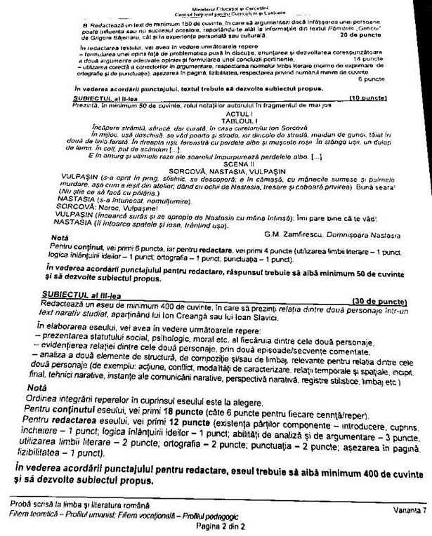 subiecte bac romana subiecte bac romana