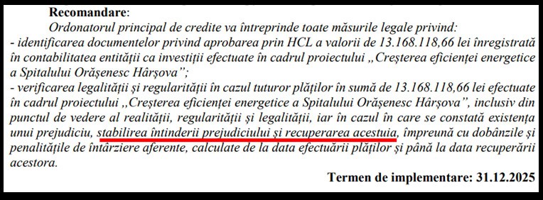 Recuperarea prejudiciului Harsova extras raport Curtea de Conturi Recuperarea prejudiciului Harsova extras raport Curtea de Conturi