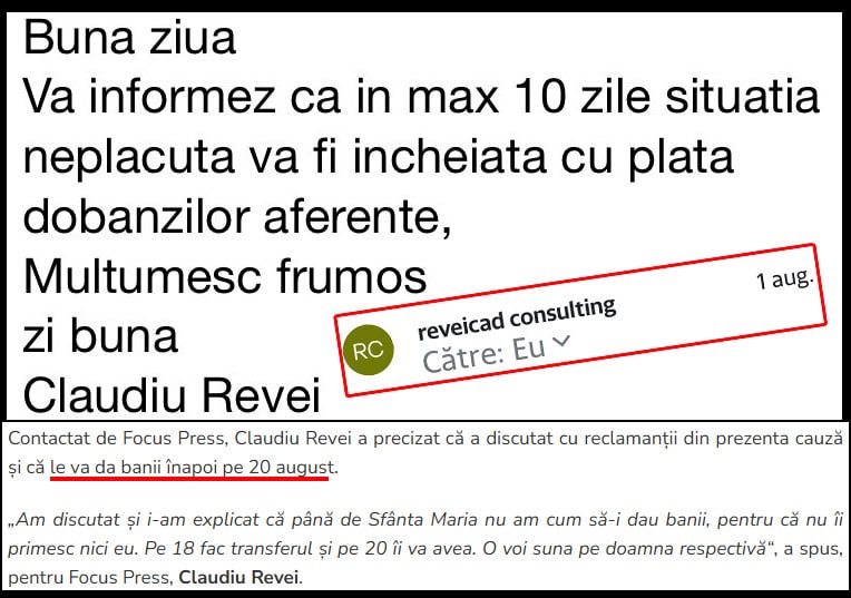 Promisiuni Revei restituire avans