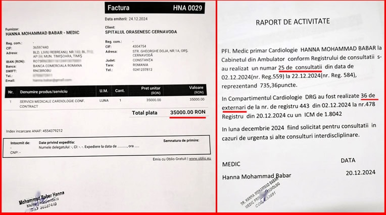 Dr Hanna Factura si Raport de Activitate Spitalul Cernavoda