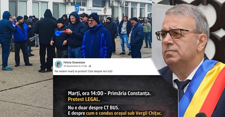 Protest CTBUS in fata Primariei Constanta montaj