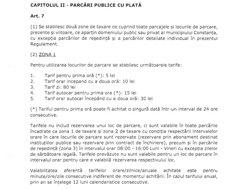tarife parcare constanta