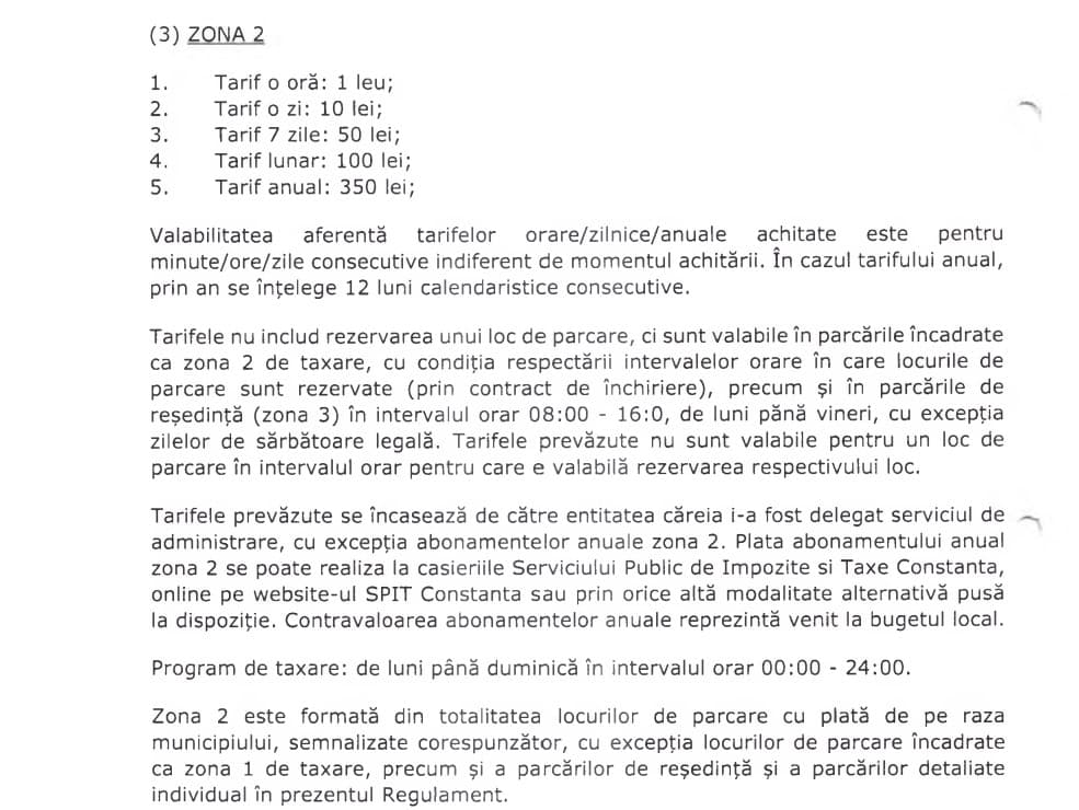 tarife parcare constanta