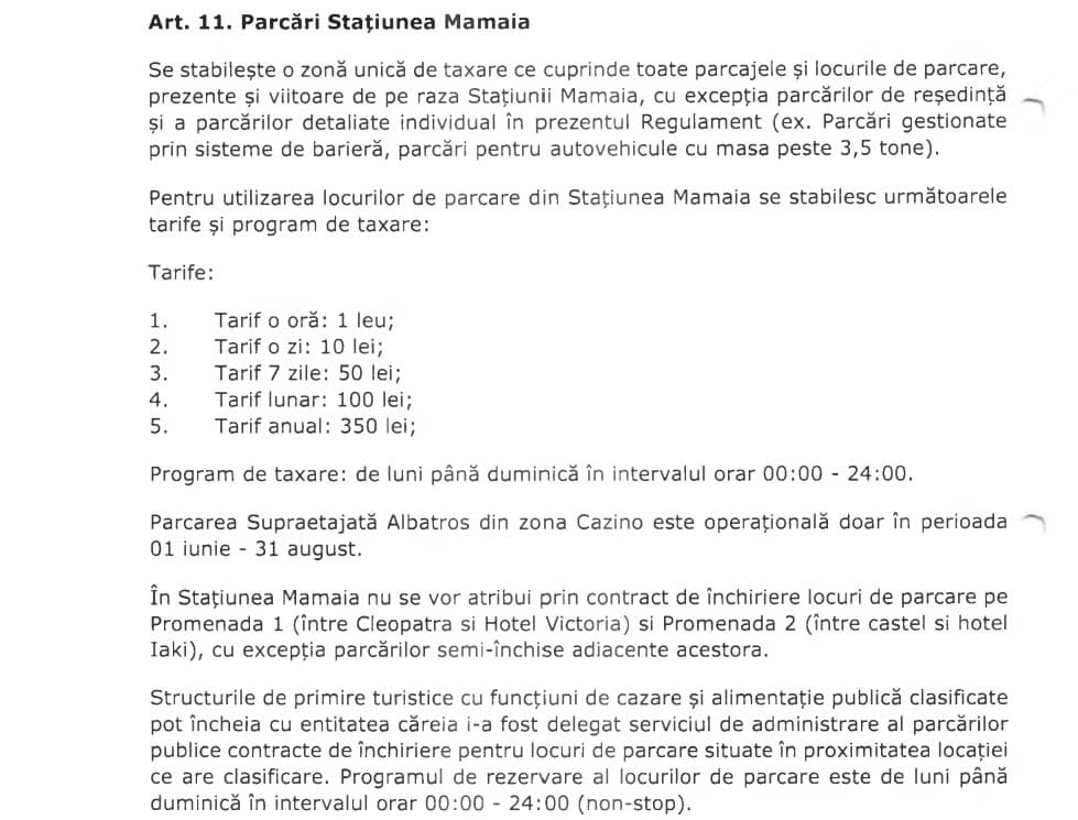 tarife parcare mamaia